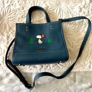 Coach X Peanuts blue tote crossbody bag with snoopy design